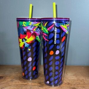 Starbucks set of 2 cups 24 fl oz for cold beverages Hawaiian floral 2023 design